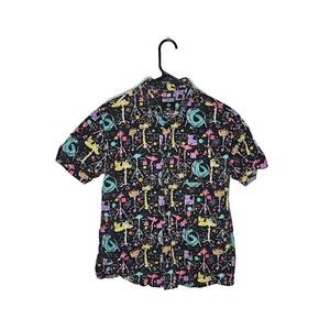 Massive S Black Colorful All Over Print  Drums 90s Style Retro Button Down AOP